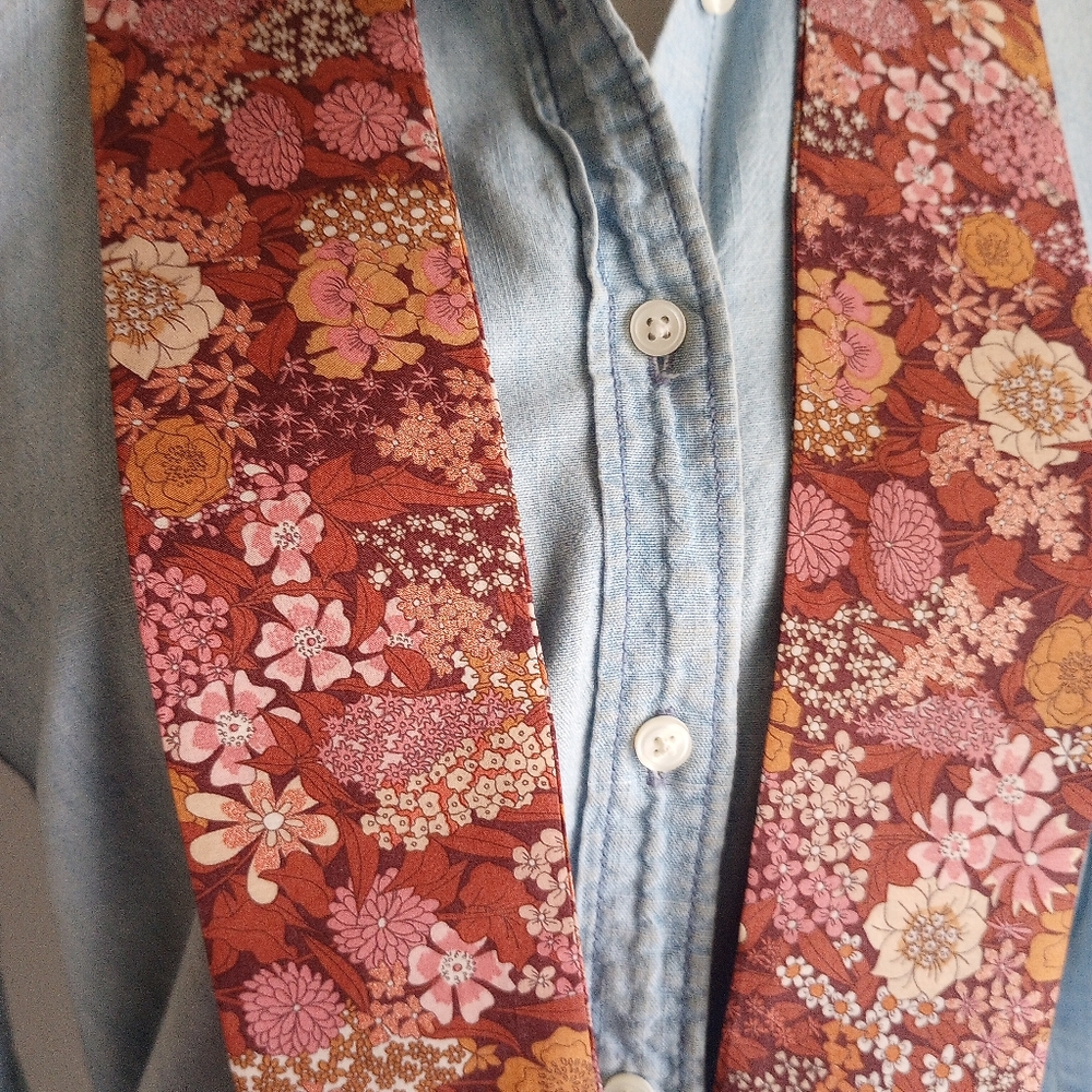 Liberty Art Fabric Tana Lawn Skinny Scarf Ciara Terra Cotta Gold Floral Bespoke - Picture 2 of 13